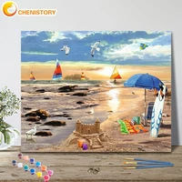 chenistory painting by number seaside scenery diy frame drawing on canvas hand painted diy pictures by numbers kits home decor