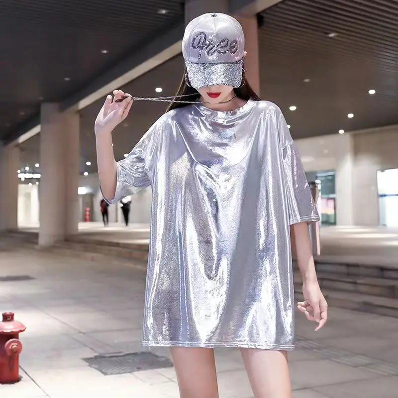 Футболка с блестками для мужчин и женщин блестящий Повседневный Топ в стиле