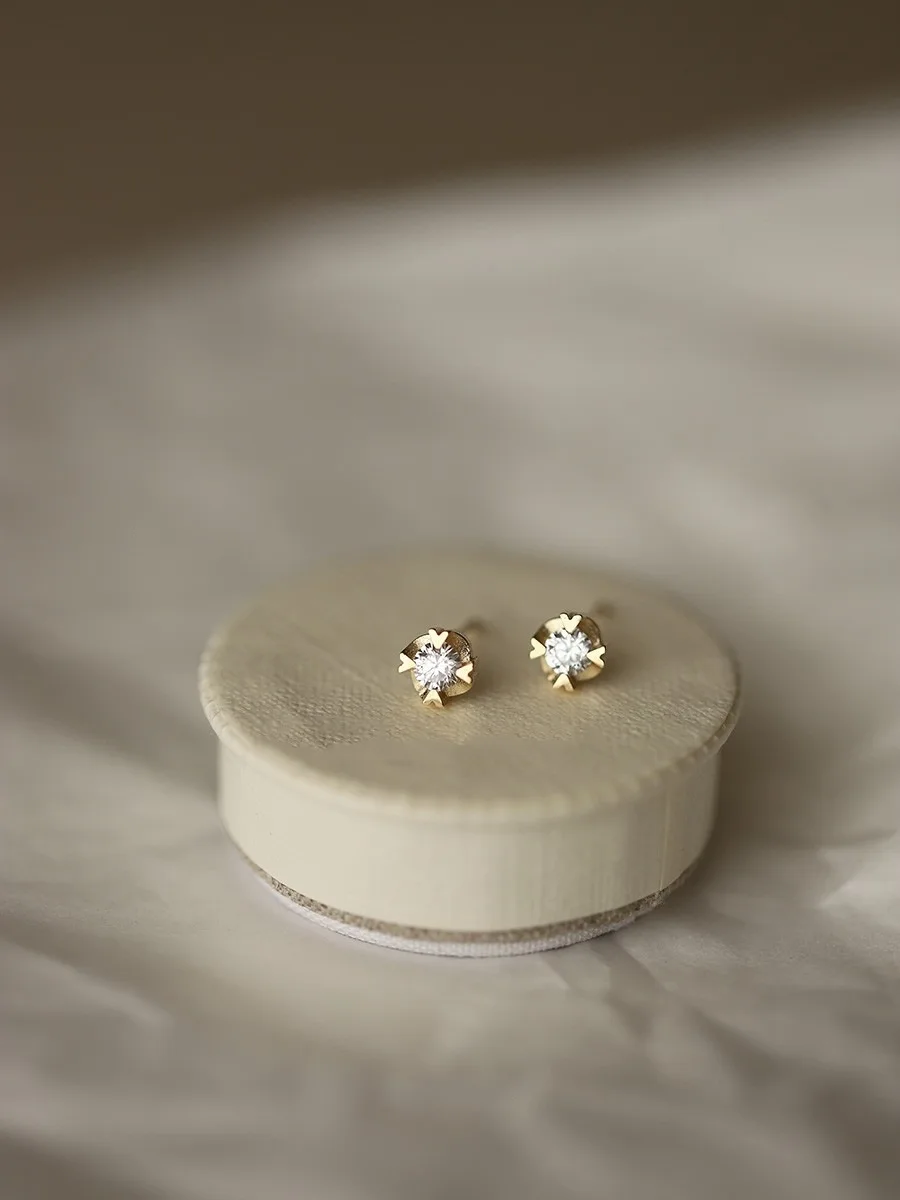 Серьги-гвоздики из стерлингового серебра 925 пробы 4 К золото сердце любви