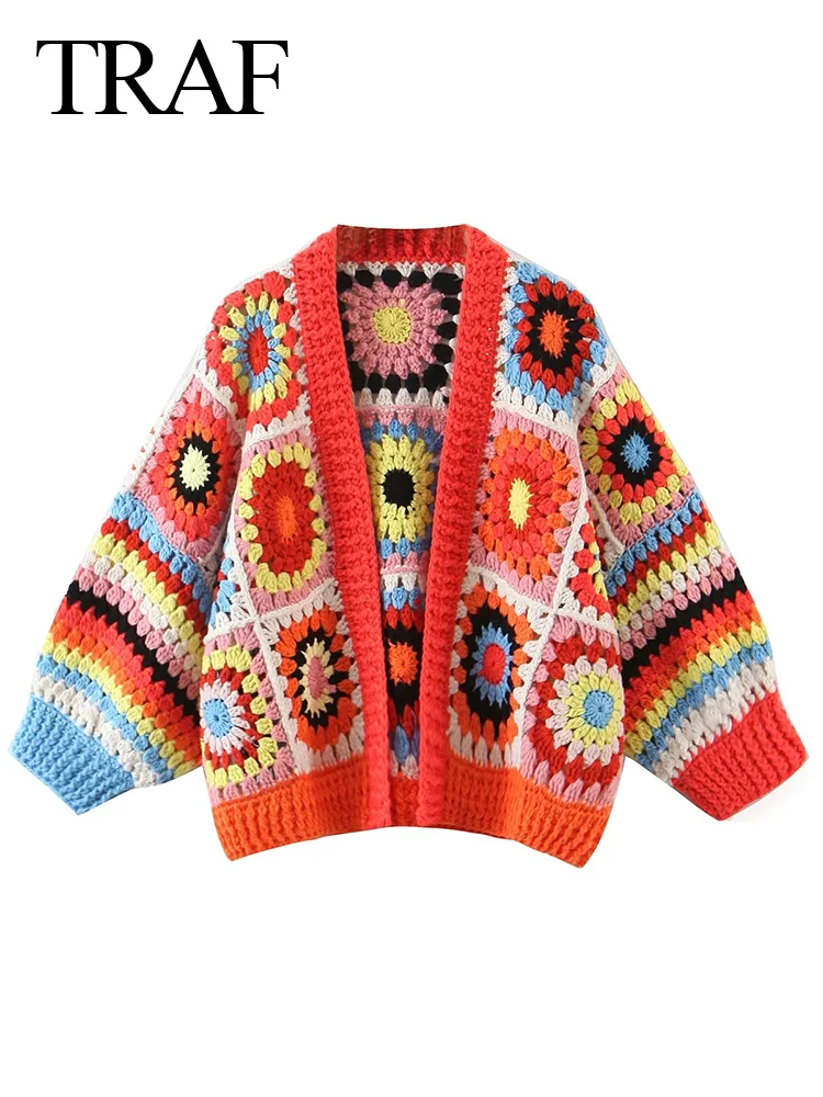 

Женский вязаный кардиган с рукавами-фонариками, радужной расцветки