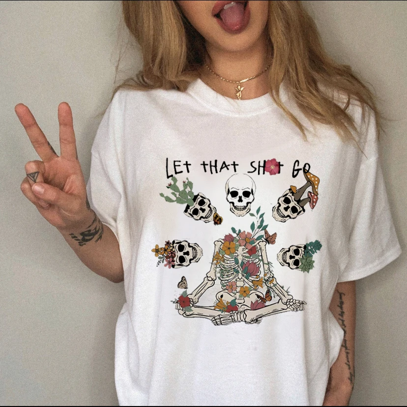 

Summer Women's T-shirts Skull Printed Funny Tshirt Ladies Harajuku Graphic t shirts Short Sleeve Round neck tee shirt femme