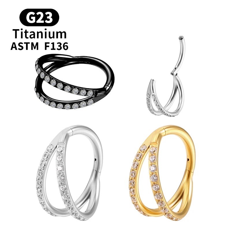 

G23 Titanium Cz Septum Clicker Hoop Nose Stud Hinged Segment Labret Ear Tragus Cartilage Daith Helix Piercing Nose Ring Jewelry