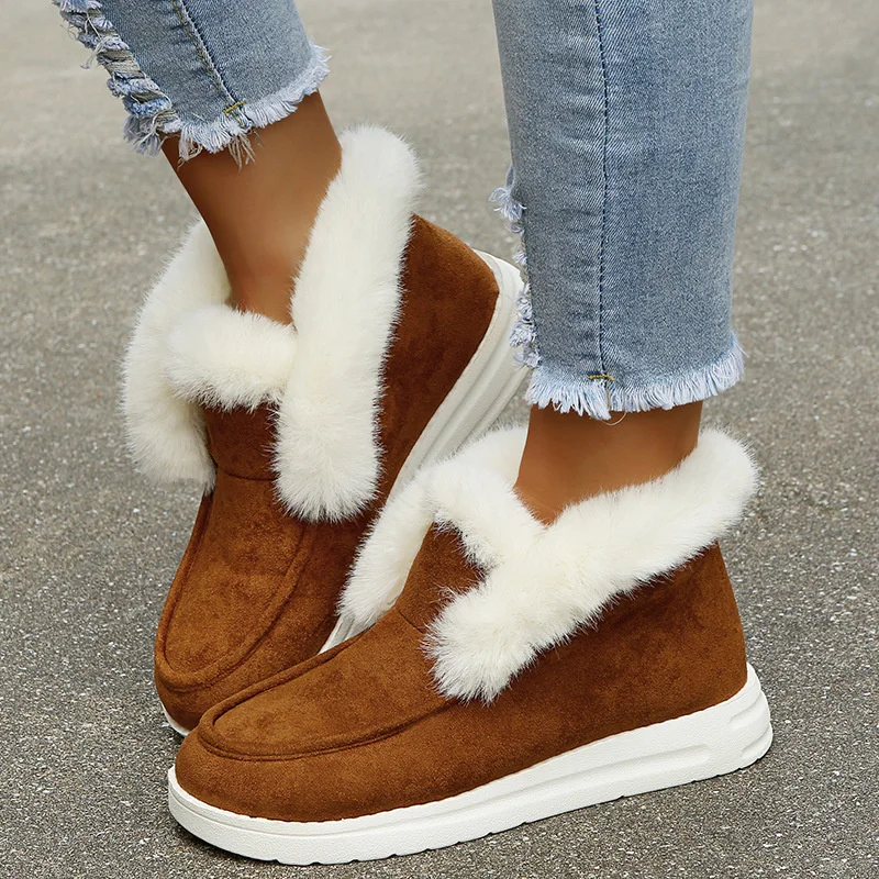 

Ladies Ankle Boots Women Winter Warm Plush Fur Snow Boots Suede Leather Shoes Ladies Slip on Comfortable Female Footwear 2022