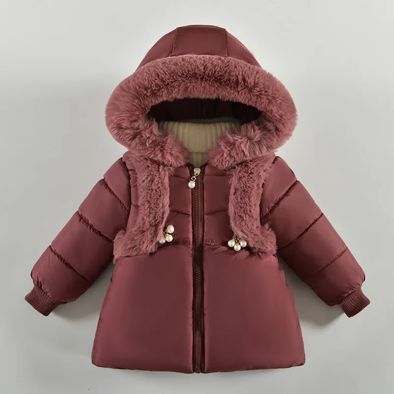 

Зимняя куртка для девочек, новинка, Осеннее утепленное пальто принцессы с меховым воротником, Детская верхняя одежда на молнии с капюшоном, детская одежда