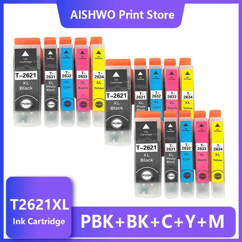 

15PK Compatible Ink Cartridge for Epson 26XL T2621 T2631 For Epson XP-510/520/600/605/610/615/620/625/700/710/720/800/810/820