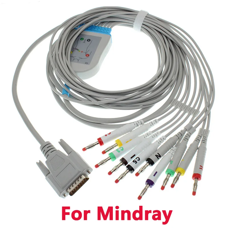 

Compatible With Mindray R/R12/R3 15Pin EKG Monitor 040-001644-00 10 Lead ECG Cable,Snap/Banana/Din/Clip/Animal VET Wire.10 KΩ