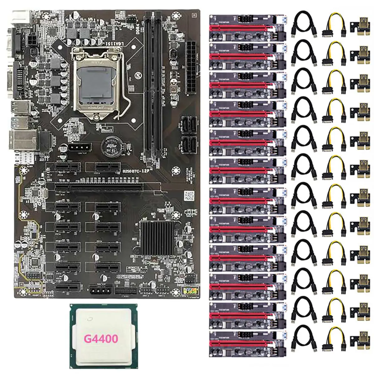 

Материнская плата B250 BTC для майнинга, 12 PCIE, графический слот LGA1151 DDR4 RAM с 12X009S PCIE 1X до 16X переходной картой + 1XG440 0 ЦП