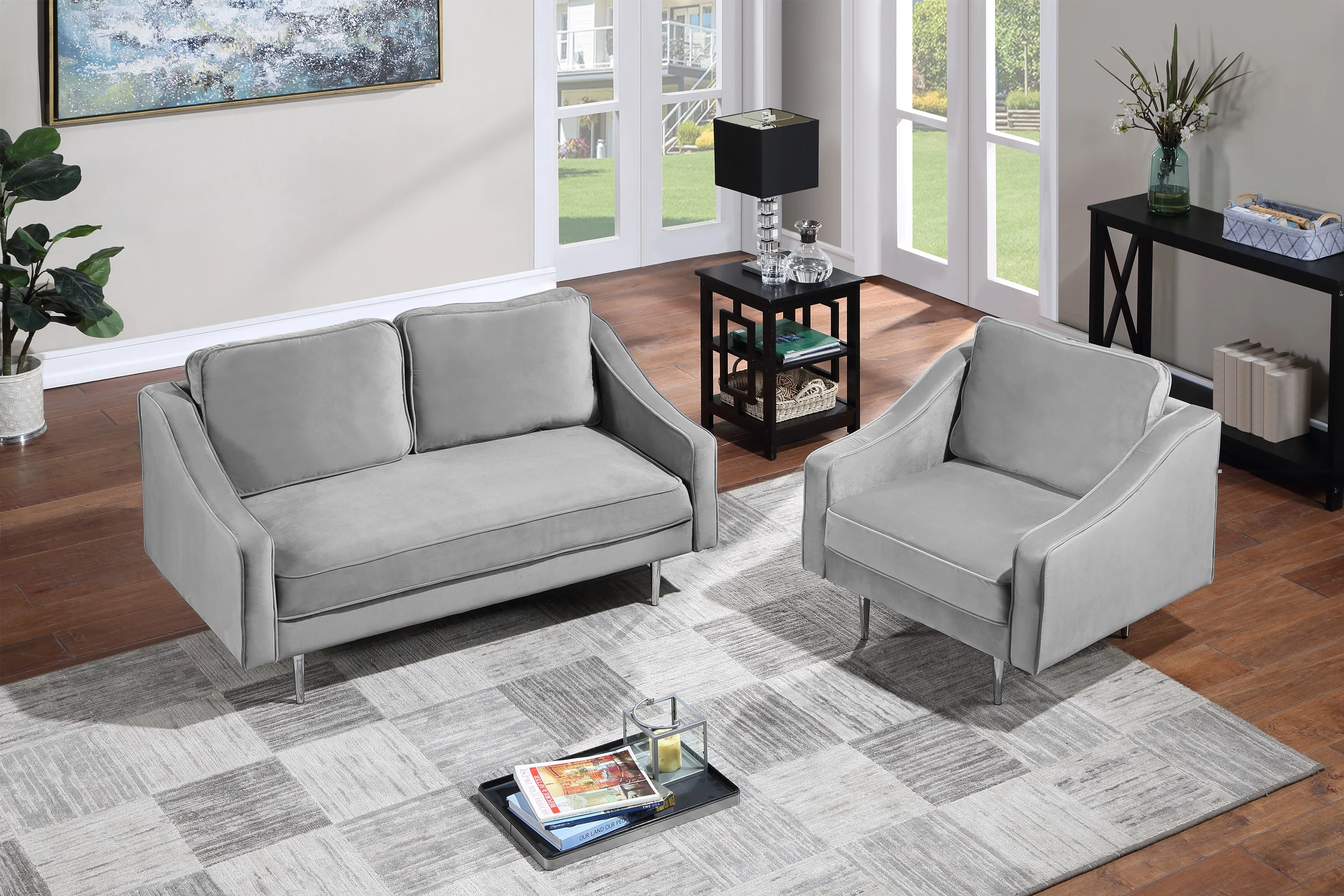 

FurnitureModern Style Sofa Set Velvet Upholstered Couch Furniture for Home or Office (1+2 Seat)
