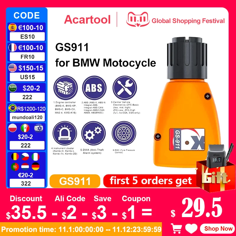 

2022 Professional Engine Analyze GS-911 V1006.3 For BMW Motorcycles Emergency Diagnostic Tool Clears Diagnostic Fault Codes