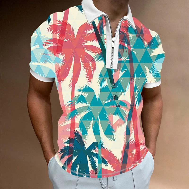 

Summer New 3D Graffiti Print High Quality Men's Polo Shirts Short Sleeves Casual Breathable Lapel Zipper Men's Shirts