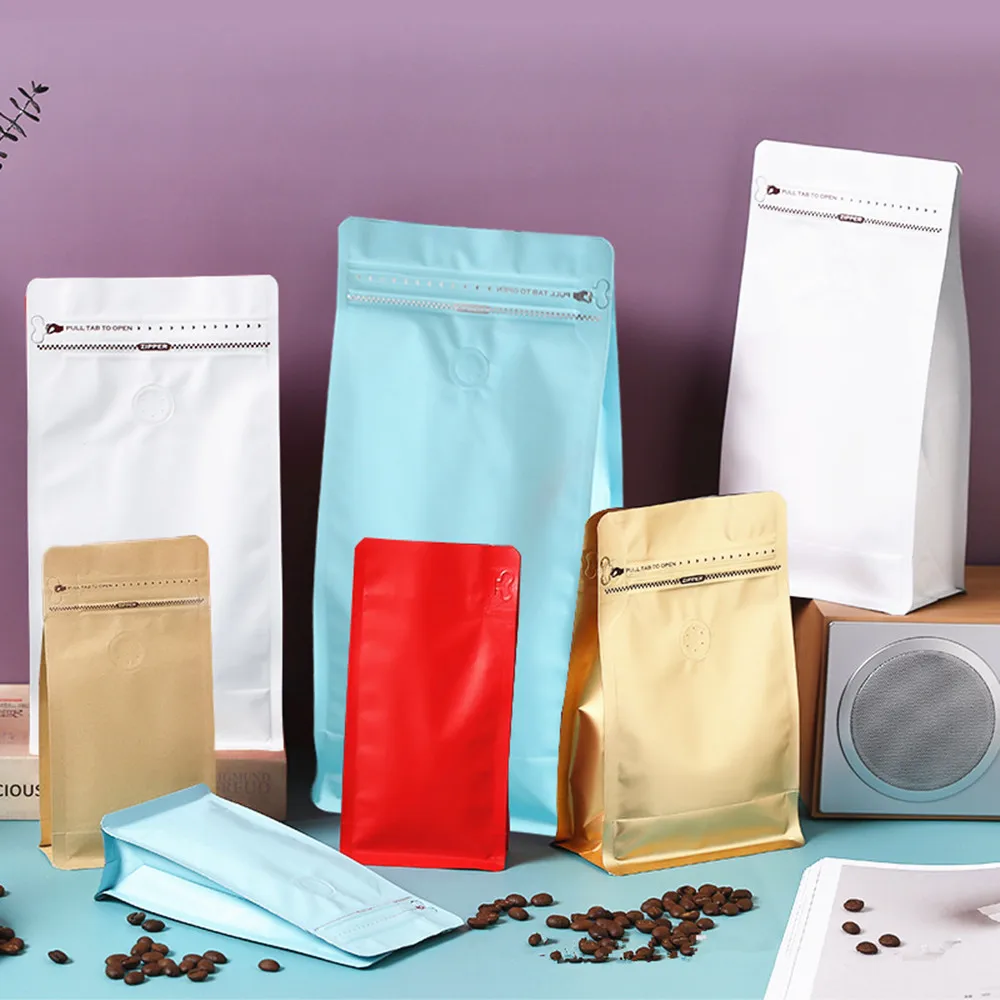 

50pcs 0.25LB Coffee Packaging Bags With Air Valve,Flat Bottom Stand Up Zipper Pouch Tea-bag,One-vent-Valve Baked Beans Pack-bag