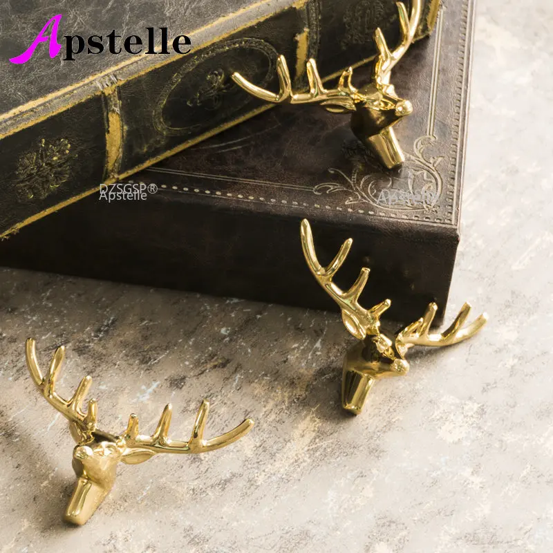 

Apstelle High Quality! American Retro Copper Elk Head Copper Handle Pure Copper Hole Nordic Wardrobe Door Shoe Cabinet Handle