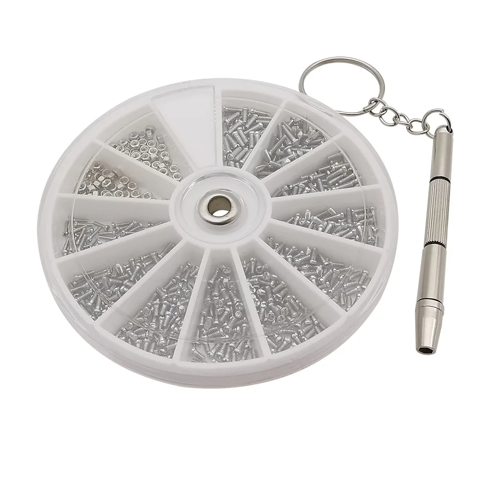 

12 видов винтов, гаек, ассортимент, 600 шт., M1, M1,2, M1,4, M1,6, маленькие никелированные гайки для ремонта домашнего инструмента, часы, очки