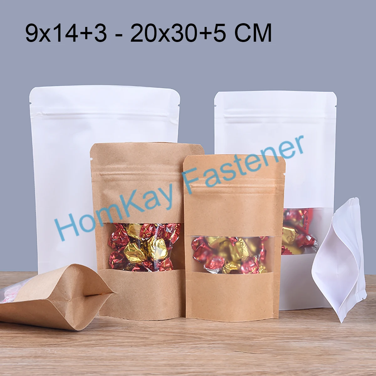 

100 шт. 9x14 + 3-20x30 + 5 см оконная крафт-бумага, плоский пакет с застежкой-молнией, самонесущий пакет с застежкой-молнией, пакет для упаковки продук...
