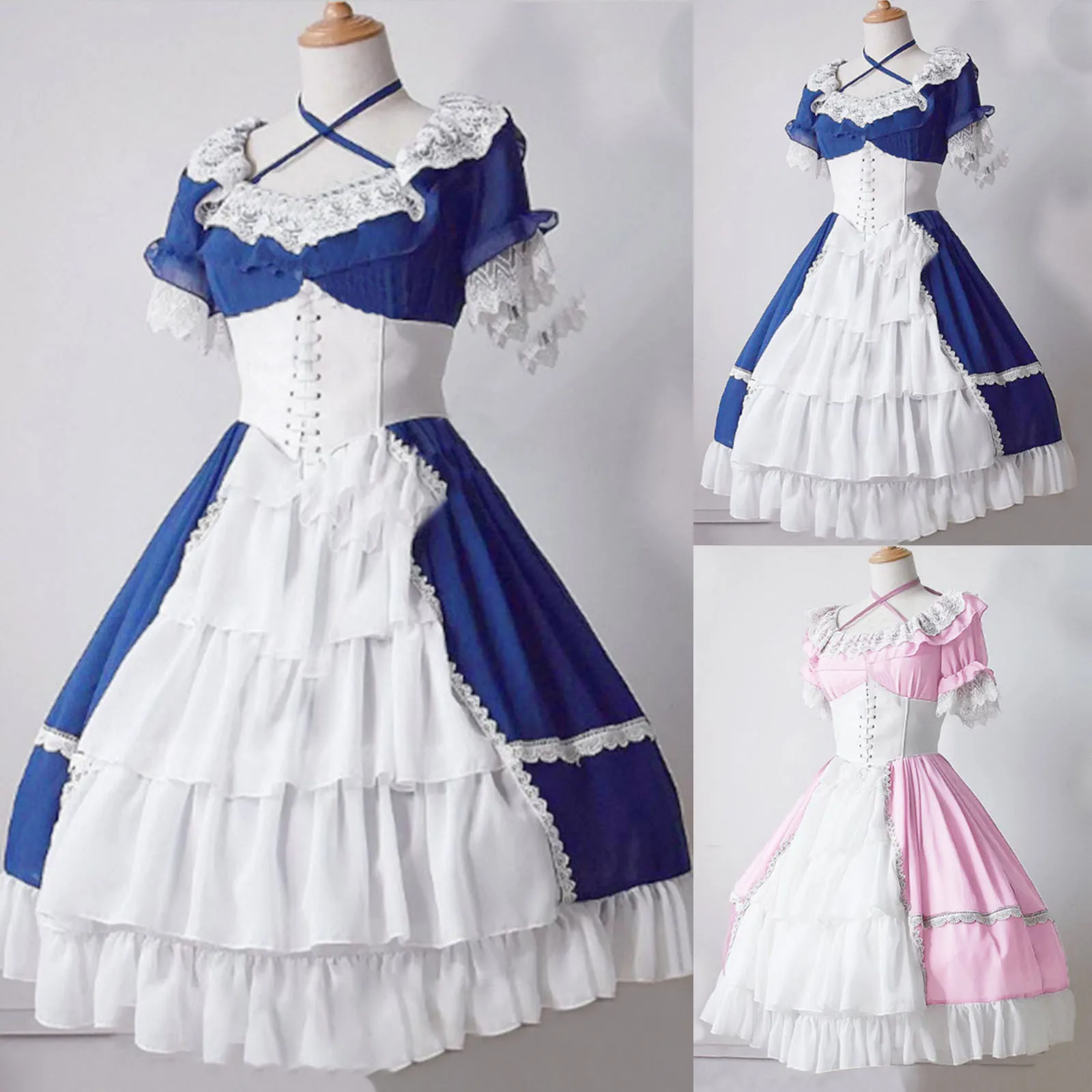 

Medieval Retro Gothic Court Dress Royal Lady Ball Dress Square Neck Tight Waist Bowknot Women Cosplay Costume Vestido Ropa Mujer