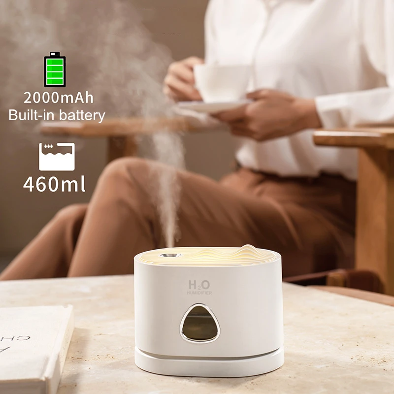 

Mountain View Wireless Ultrasonic Humidifier Home USB Air Freshener Mini Portable Aroma Diffuser with Warm Lamp Car Mist Maker