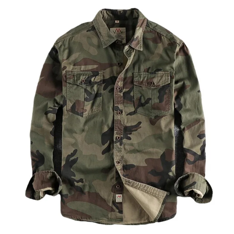 

Outdoor Youth Pocket Men's Cargo Quality Sport Out Men Camo Shirts Double High Shirts Camouflage Shirt Wear Hiking