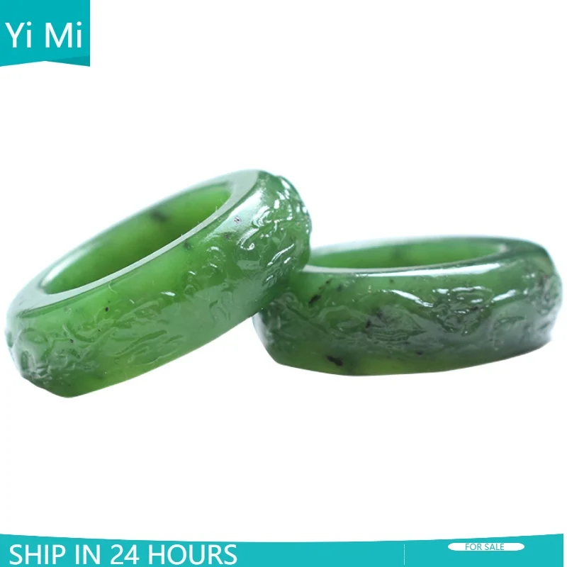 100% Real Jade Handmade Dragon Hetian Green Jade Ring Male and Female Jade Ring Jade Rings Brand Mens Rings with Certificate