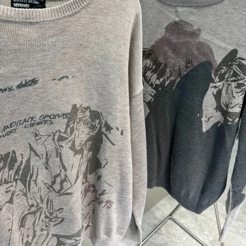 High Street Enfants Riches Deprimes Embrace Girls Pattern Трикотаж Американский Ретро Свободные