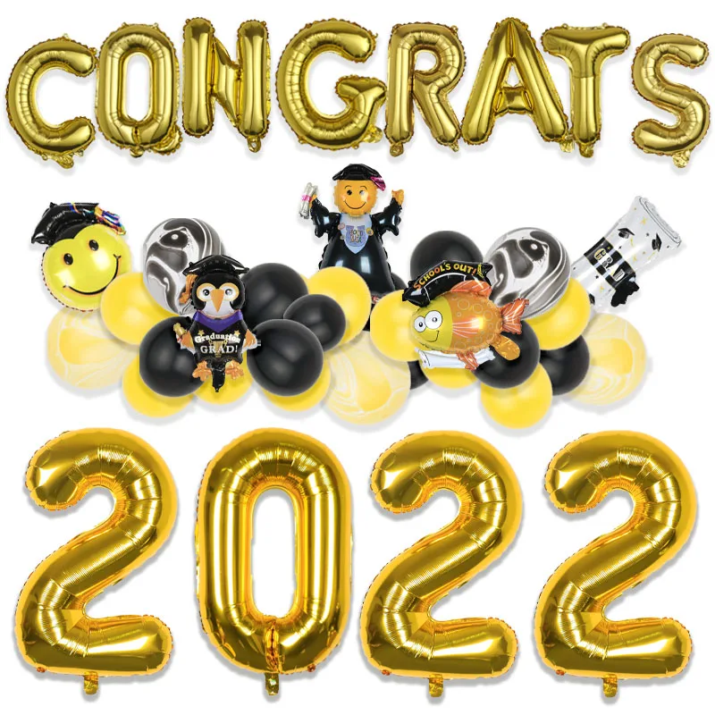 

New 2022 Cartoon Graduation Season Foil Balloons Set Birthday Party Congratulations Background Decoration Classroom Scene Layout