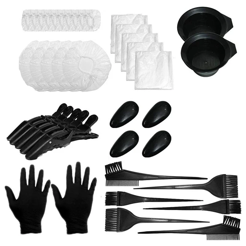 

Hair Dyeing Tool Set Disposable Earmuffs Shawl Shower Cap Alligator Clip Baked Oil Bowl Comb Brush Hair Dyeing Gloves