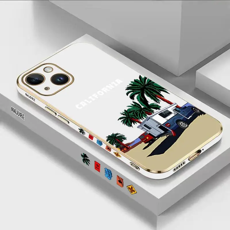 

Holiday Seaside Luxury Plating Phone Case For iPhone 14 13 12 11 Plus Pro Max Mini X XR XS SE2020 8 7 6 6S Plus Cover