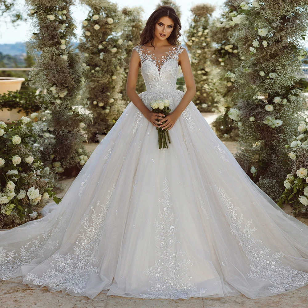 Gelinlik Тюлевое бальное платье свадебные платья с блестками и бисером великолепные