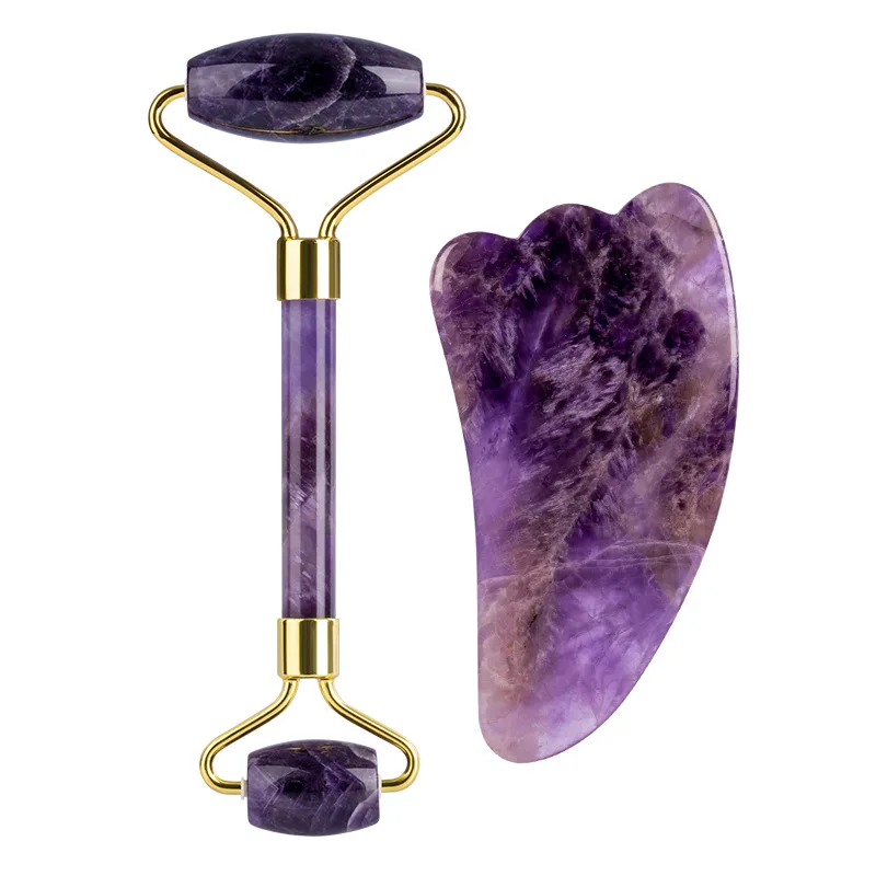 

Amethyst Jade Double Head Roller Massage Stick Face Eye Scraping Board Set Beauty Freckle Removing Cleaning Lifting Tightening