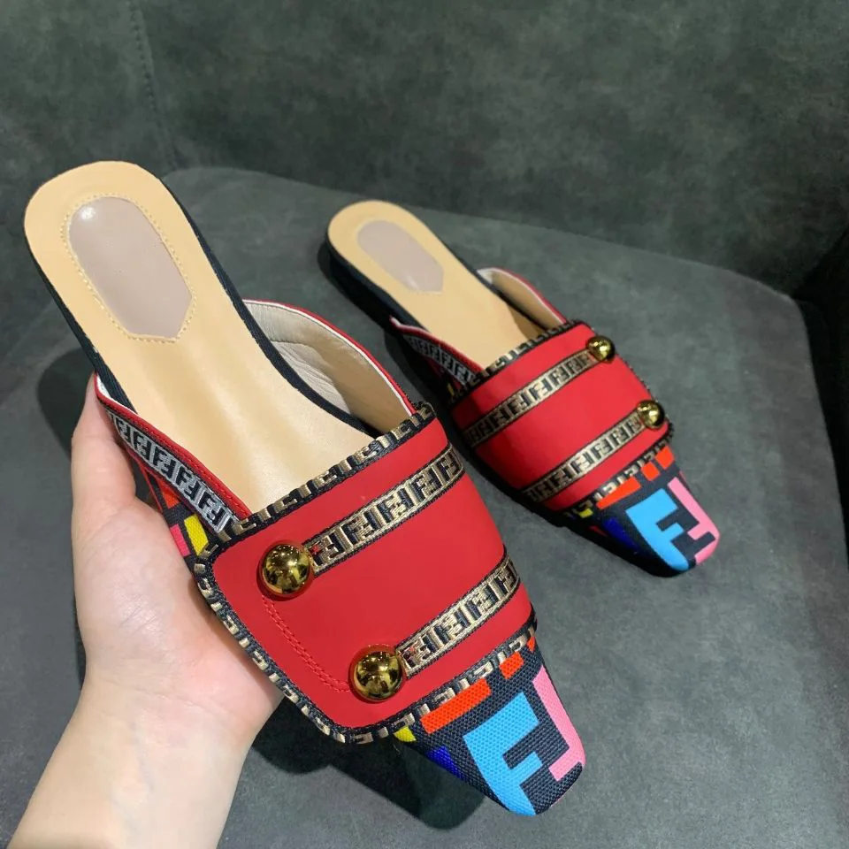 

Summer new style Baotou drag printing half slippers female net celebrity flat bottom color matching outer wear lazy Muller slipp