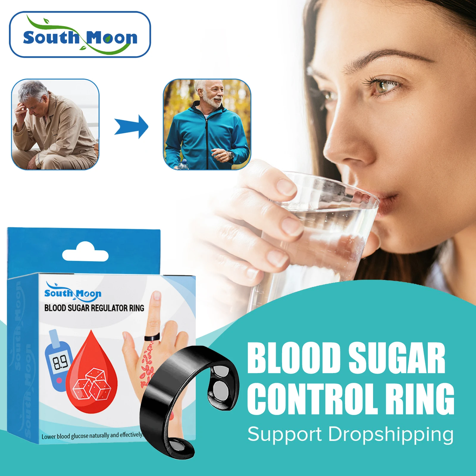 

Reduce Blood Sugar Control Ring Relieve Diabetes Blurred Vision Fatigue Blood Circulation Magnetic Therapy Sugar Regulator Rings