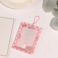 cartoon transparent acrylic credit card holder case for women girl cute student bus id card cover protection with keyring 1pc
