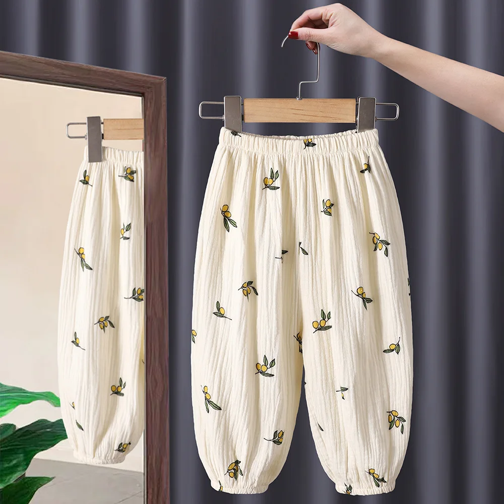 

Fashionable children's summer mosquito repellent pants children's clothing, girls' flower pants rural breathable loose pants