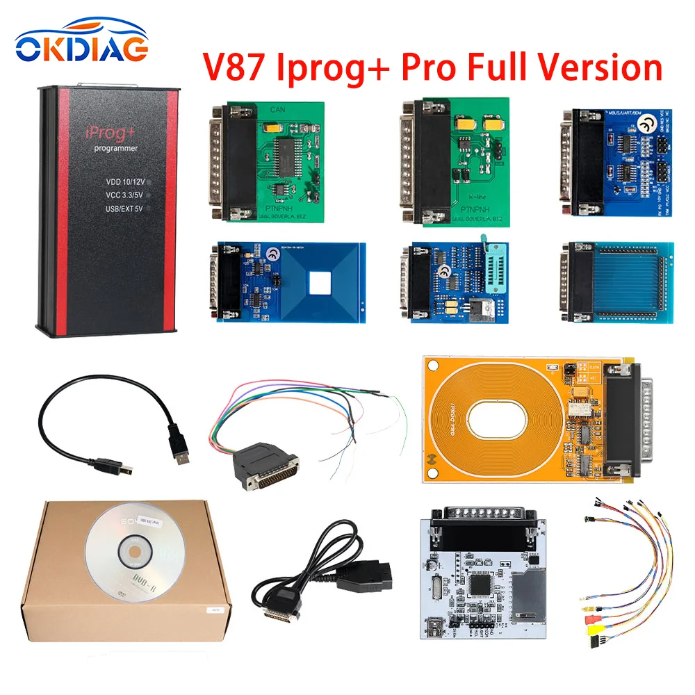 Iprog+IPROG Pro V87 Full Set ECU Key Programmer Iprog+ Eeprom IMMO Car Radio Airbag Reset Dashboard Kilometer DIGIPROG 3 Carprog