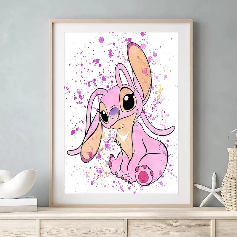 

2023 Disney Anime Poster Stitch Home Decor Cartoon Kawaii Wall Decor Anime Peripherals Print Watercolor Canvas Painting Kid Gift