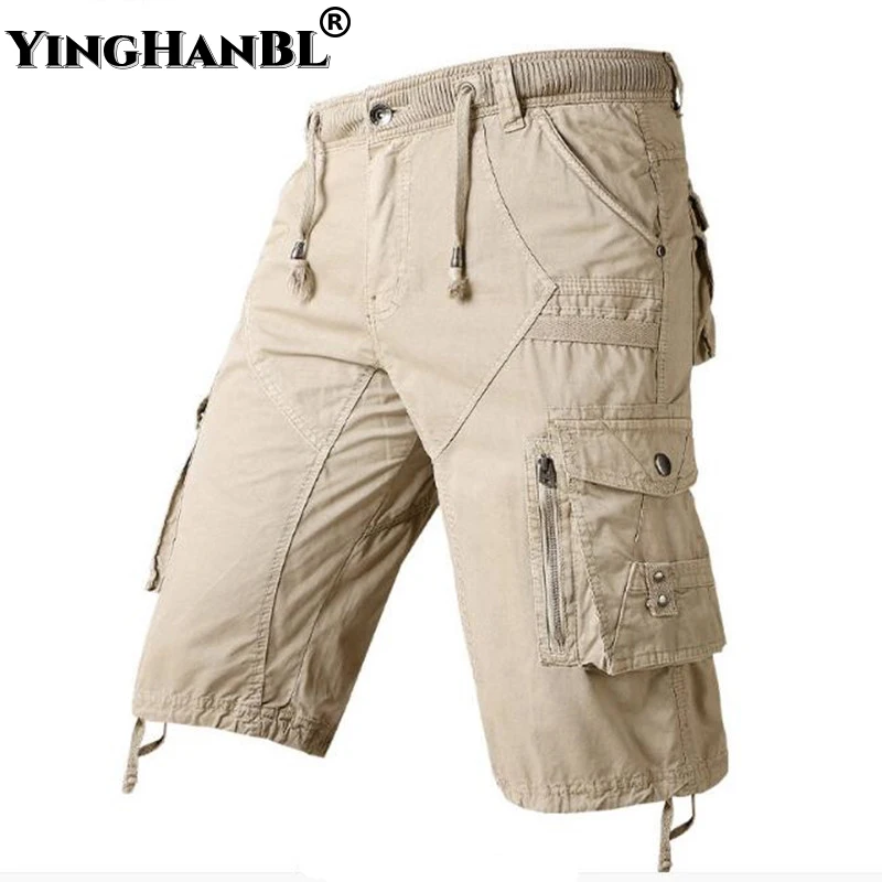 Men's Shorts Cargo Casual Style Multi Pockets Short Big Size Man Overalls Clothing Summer Wear Calf length Cotton Straight pants