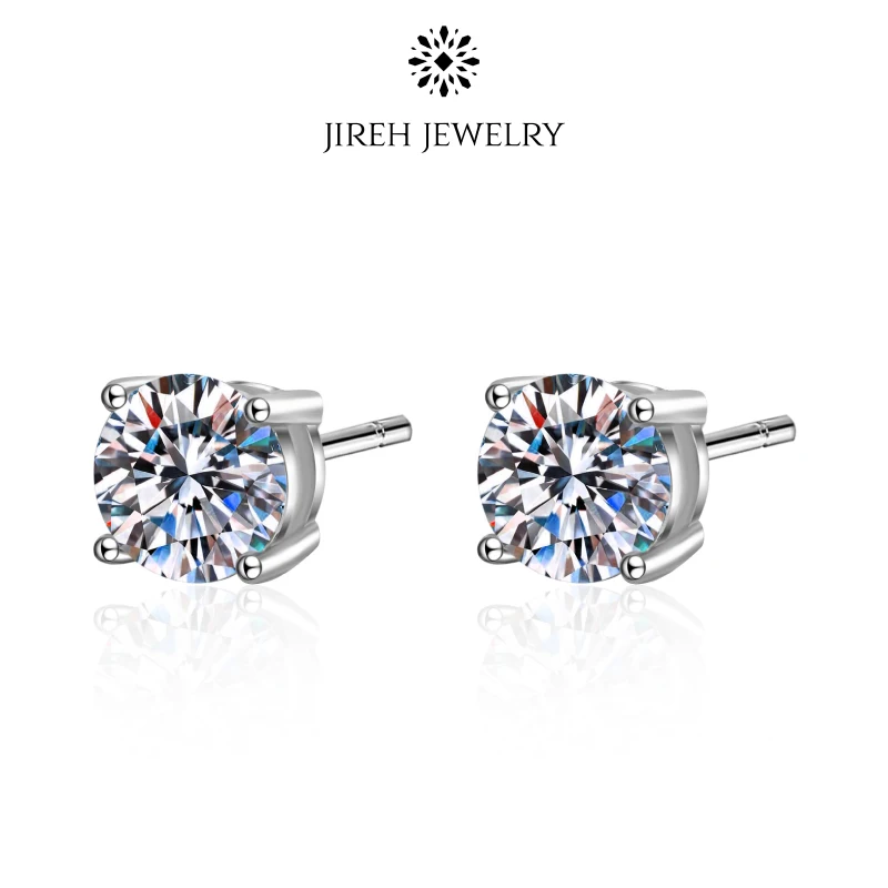 

Real Moissanite Stud Earrings 14K White Gold Plated Sterling Silver 4 Prong Diamond Earring for Women Men Ear Stud 1ct 2ct 4ct
