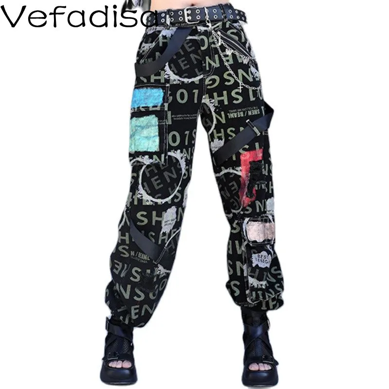 

Vefadisa Women's 2022 Spring Personality Camouflage Cargo Pants Street Style Fashion Stitching Printed Denim Harem Pants TT1173