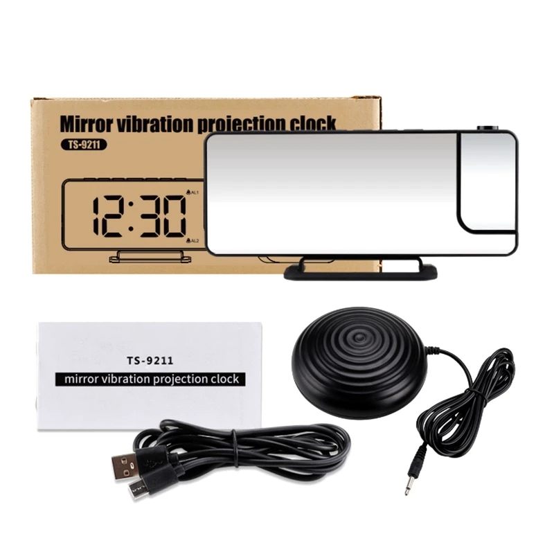 

USB Rechargeable Vibrating Alarm Clock 180° Rotable Projection Time Clocks L21A