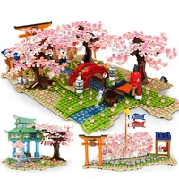 Japanese Style Street View Garden Building Blocks Ideas Sakura River Pavilion Diy Model Bricks Toys Holiday GiftsFor Children