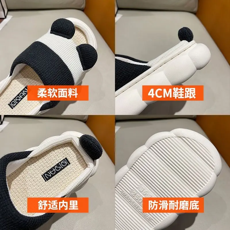 anti odor kawaii panda slippers woman summer animal house shoes women's slide on clogs black white home slipper breathable mules