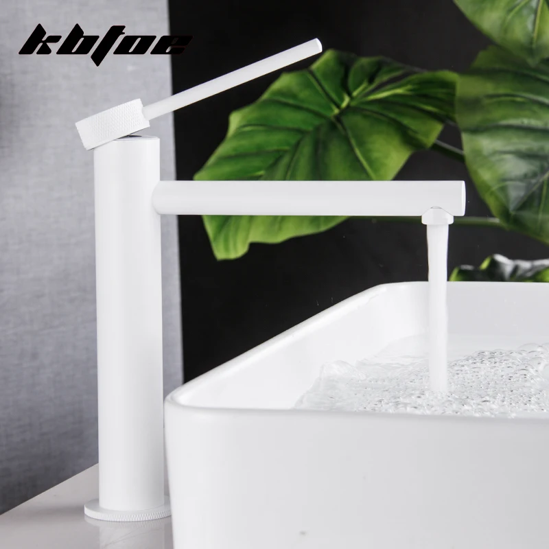 

Латунный Смеситель для раковины, белый кран для горячей и холодной воды, крепление на раковину, одна ручка, современный кран