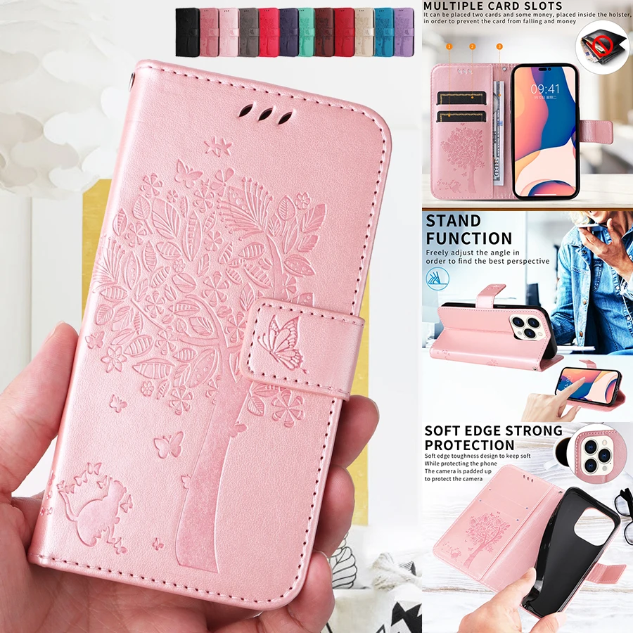 

Wallet Tree Embossing Leather Case For Xiaomi Redmi 10 10A 10C 9 9A 9C 9T Note 11 Pro 10S 10 Pro 9 Pro 8T 7 Poco X4 Pro M4 Pro