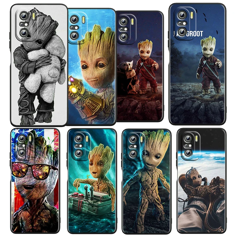 

Groot Marvel Avengers Case For Xiaomi Redmi K50 K40 Gaming Pro K30 10X 10 9 9A 9T 8A 4G 5G Soft Black Phone Cover Core