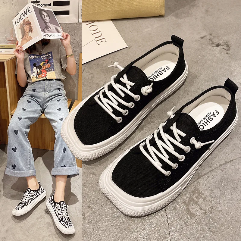 

Korean Shoes Espadrilles For Women Fashion Casual Female Sneakers Square Toe Clogs Platform Flats Slip-on 2022 Summer
