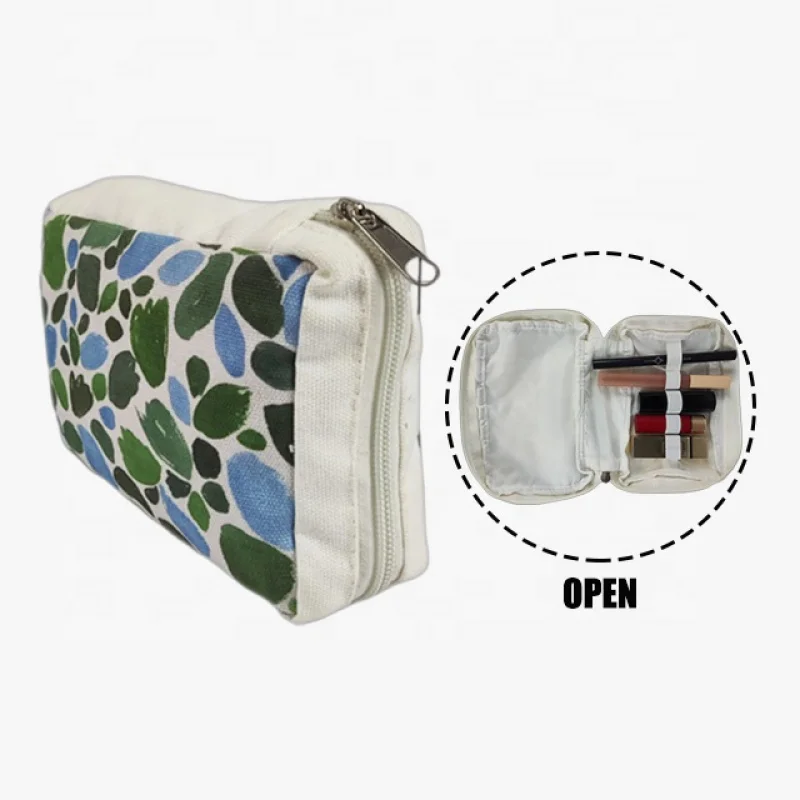 

100% Organicwholesale Canvas Travel Cosmetic Bag Double Layer Large-Capacity Cosmetic Makeup Organizer
