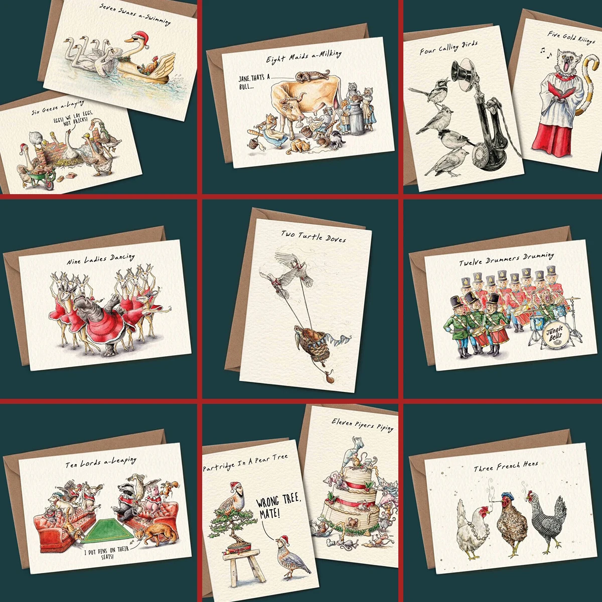 

12 шт., Набор рождественских поздравительных открыток, карточки с обратным отсчетом на 12 дней, Необычные забавные рождественские открытки, к...