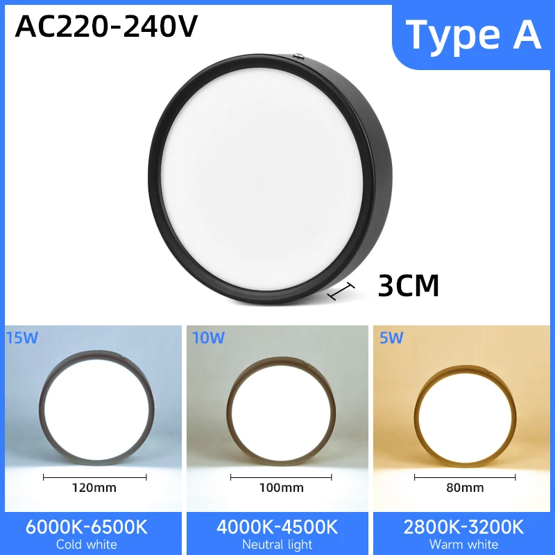 Точечный светодиодный потолочный светильник 220 В, светодиодный прожектор поверхностного монтажа, потолочный светильник 5/10/15/25 Вт для спальни, ванной комнаты, гостиной, магазина, потолочный светильник