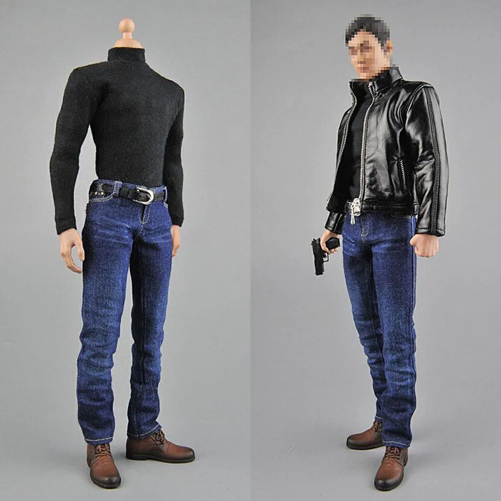 

Cen-M07 1/6 Scale Tom Cruise Agent Leather Coat Jacket Jeans Sweater Shoes Clothes Set Fit 12" Action Figure Model