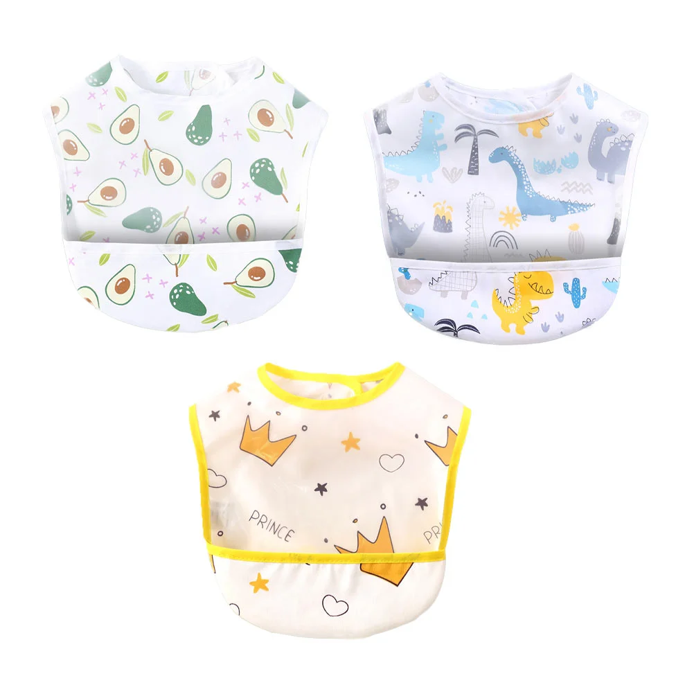 

3Pcs Baby Feeding Bibs Waterproof Meal Bib Eating Bibs with Crumb Catcher Pocket