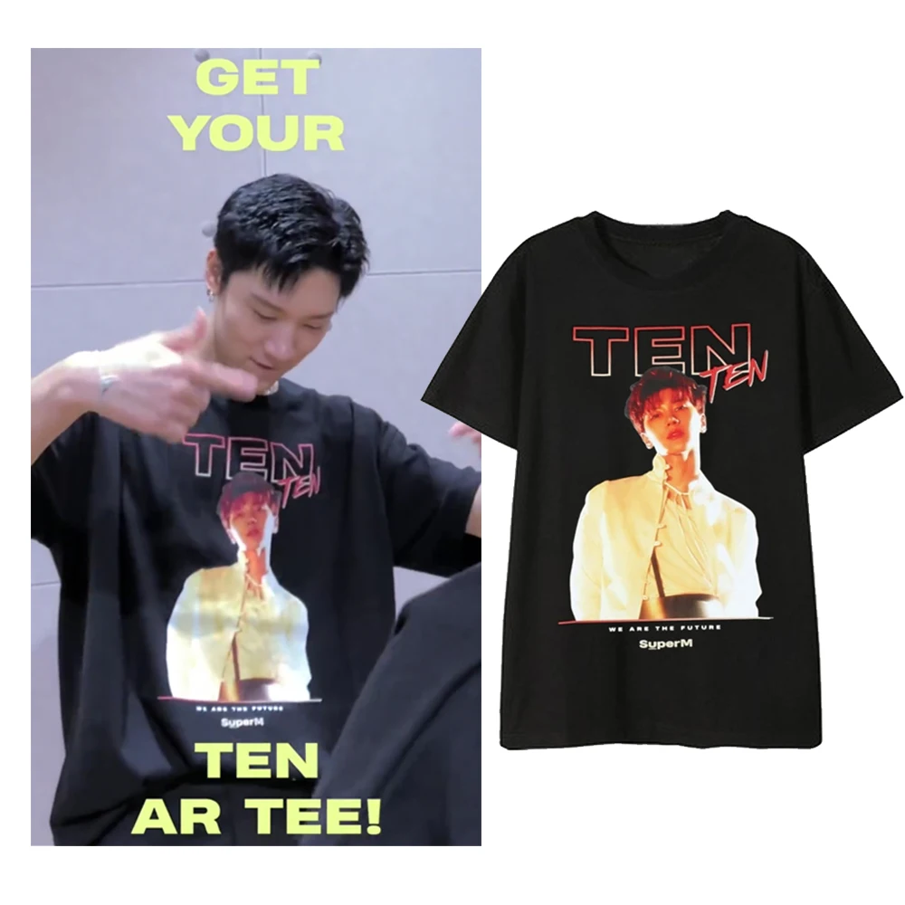 ALLKPOPER KPOP SUPER M KAI LUCAS MARK TEN BAEK HYUN Taemin Taeyong Same T-shirt Short-sleeved T-shirts Korean Loose Summer Tops | Женская